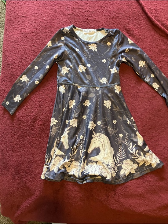 quedoris Other - Girls' Floral & Unicorn Long-Sleeve Dress